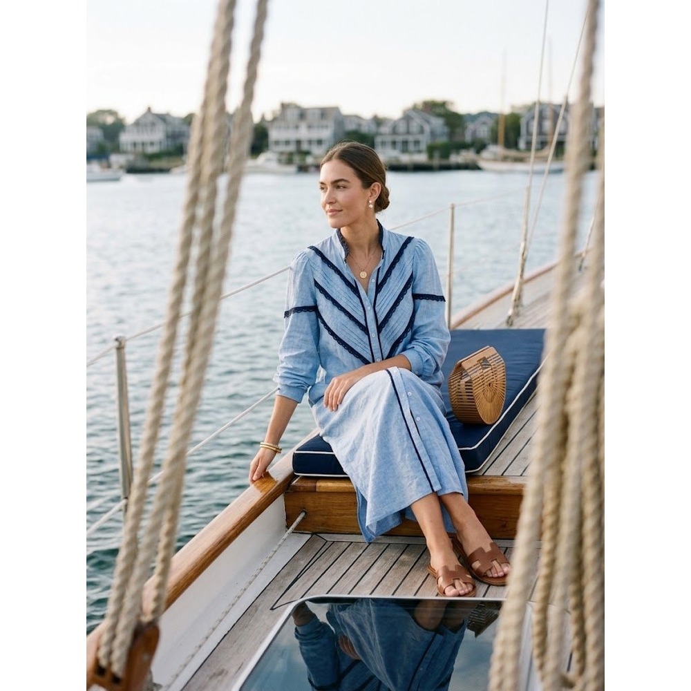 Tuckernuck Pomander Place Jolene Chambray Linen Midi Shirt Dress Blue M